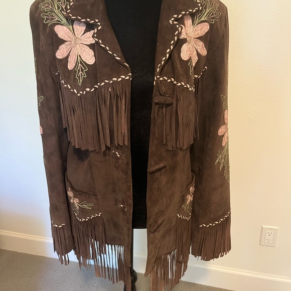 Vintage Alan Michael brown suede jacket with Embroidery + Fringe Brown - Picture 3 of 10